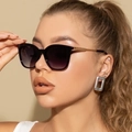 Vintage oversized sunglasses with black frames and gold chain-link metal temples - Bright Black Frame Gradient Grey