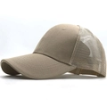 Solid khaki breathable mesh trucker hat with six-panel design and structured cotton front - Adult 54-60CM / Beige