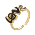 Minimalistische vergulde open ring met een zwart emaille LOVE-schrift op de bovenkant - Zwart