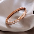 Detailed close-up of rose gold bracelet with white shell inlay and three small diamonds - Shell Three Diamonds Rose Gold (3# Bangle-Rose Gold)