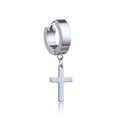 Silver stainless steel cross dangle hoop earring with a polished finish for men - Type 2 Cross / Steel