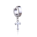 Silver stainless steel huggie hoop earring with a polished cross pendant for men and women - Type 3 Cross / Steel