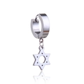 Silver stainless steel huggie hoop earring featuring a dangling Star of David pendant - Type 4 Hexagram / Steel