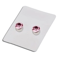 Magnetic round pink crystal earrings with silver base on a display card for men and women - Pink