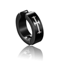 Punk black titanium steel huggie earring with cross pattern and reflective surface - Cross A
