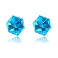 Blue crystal cube magnetic stud earrings with faceted geometric design and strong magnet - Lake Blue