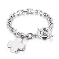 Bracciale a catena in acciaio inossidabile argento con croce e chiusura a barra - Bracciale Color Acciaio (KB152762-Z)