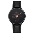 Business style black quartz men's watch with leather strap and rose gold markers - Rose Gold Hands Black Dial Black Strap