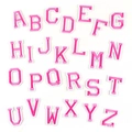 Set of 26 pink embroidered letter patches A-Z with white borders for DIY clothing - AAC-C-1-1*Rose Red*Set of 26 Letters