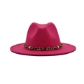 Detail of fuchsia fedora hat featuring leopard print band and golden star accessory - M (56-58cm) / Rose Red