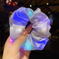 Light purple LED glowing satin scrunchie held in hand for nightclub hair styling - Gray / 3 Light Modes