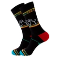 Black crew socks featuring colorful stripes and cocktail embroidery with red heel detail - Size 38-45 / Outline Drinks