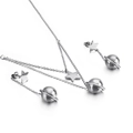 Elegant silver star and planet double layer necklace with matching earrings jewelry set - Silver (KS119572-KFC)