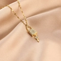 Exquisite 18K gold-plated titanium steel necklace with diamond-encrusted lock and key pendant - Lock