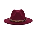 Classic burgundy fedora hat with ethnic woven band and golden feather ornament - Burgundy