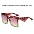 Pink tortoiseshell and green frame square sunglasses with gradient pink lenses - Pink Tortoise Green Frame Pink Tea Lens