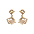 925 silver needle geometric square earrings with opal stone and sparkling rhinestones - Gold