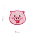 Detailed embroidery texture of pink pig cartoon patch with 3.5cm measurement scale - Pink Pig Head Patch-1#