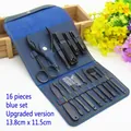 16-piece black matte nail clipper set in premium textured blue pouch for manicure care - 16-Piece Set Blue (Upgraded)