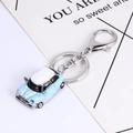 Light blue Mini Cooper style car keychain with silver metal ring and lobster clasp - Chy-2102 / White K + Lake Blue