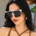 Futuristic white oversized square rimless sunglasses with dark one-piece lenses for women - White