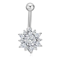 Detail of silver belly ring with snowflake pendant set with marquise cubic zirconia stones - Steel Daisy-JE0056