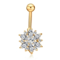 Gold stainless steel belly ring with sparkling zircon flower pendant and mirror reflection - Gold Daisy-JE0056