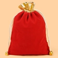 Red velvet drawstring pouch with elegant gold trim and metallic tassels for jewelry gifts - S / Red