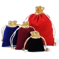 Velvet drawstring jewelry bags in red, blue, and black with golden trim and bells - S / Royal Blue