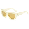 Thick cream frame rectangular sunglasses with yellow tinted lenses for a trendy retro look - Yellow Frame Tea Lens