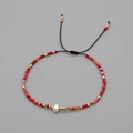 Bohemian colorful beaded bracelet with natural pearl and adjustable dark braided cord - Multicolor