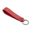 Genuine red leather car keychain with metallic O-ring and polished rivet details - Garnet Red