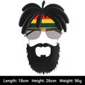 Grappige Halloween feestbril met Rasta pruik, baard en kleurrijke hoofdband accessoire - Reggae Kokosnootboomstijl (Met Hoofdband En Baard)