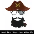Piratenkostuum set met bruine hoed, zwarte bril, snor en pijp accessoire voor feesten - Bruine Hoed Piratenbaard Bril / Eén maat