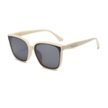 Retro square oversized sunglasses in cream beige frame with dark grey lenses for women - Cream White Frame Gray Lens