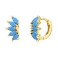 Detailed close-up of gold hoop earrings with marquise-cut turquoise fan-shaped design - Blue Turquoise