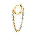 Detail of 18K gold huggie earring with shimmering cubic zirconia fringe chain - 24(Single)-Gold Hoop White Zircon Long Chain