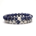Elastic beaded bracelet set with blue and white natural stones for a layered look - Blue Spotted Stone + White Turquoise