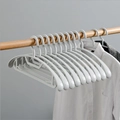 Set of 10 adjustable grey plastic baby hangers with non-slip wide shoulders on wood rod - Adult Wide Shoulder-Grey