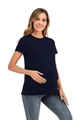 Dunkelblaues Umstands-T-Shirt mit kurzen Ärmeln, Rundhalsausschnitt und Stillfunktion für Damen - Marineblau