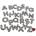 Silver glitter letter patches A-Z with black border and red heart embroidery - Sequin Alphabet*Set of 26 Letters