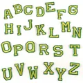 Set of 26 green alphabet embroidery patches with yellow borders for school uniforms - AAC-C-2-2*Green with Yellow Thread*Set of 26 Letters
