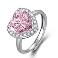 Anello con zircone a cuore rosa scintillante, cristalli halo e fascia argento regolabile - Anello (Regolabile)