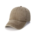 Vintage khaki washed cotton baseball cap with distressed finish and curved brim - M (56-58cm) / Khaki