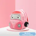 Pink plush car backpack for toddlers aged 2-4 with 3D tires and cute cartoon embroidery - Medium (Ages 2-4) / Wagon Car