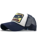 Detail of vintage trucker hat featuring breathable navy mesh and retro York embroidery - Adult 54-60CM / Navy Blue