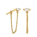 Minimalist S925 silver marquise cut zircon chain drop earrings in 18K gold finish - 17-Gold Marquise Gem Chain Studs