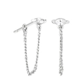 Elegant S925 silver chain earrings featuring marquise-cut cubic zirconia in a minimalist style - 18-Silver Marquise Gem Chain Studs