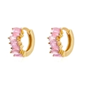 S925 silver needle pink baguette crystal hoop earrings with polished gold plating - Pink (Gold Plated)
