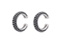 Minimalist C-shaped ear cuffs with black zircon pavé in silver finish for non-pierced ears - Silver-Black Zircon